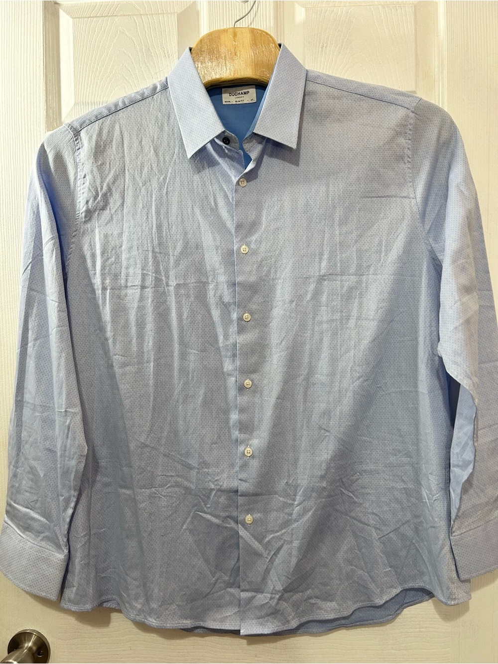 Duchamp London Men’s Blue Dress Shirt 18.5 XXL Slim Fit Dot Print